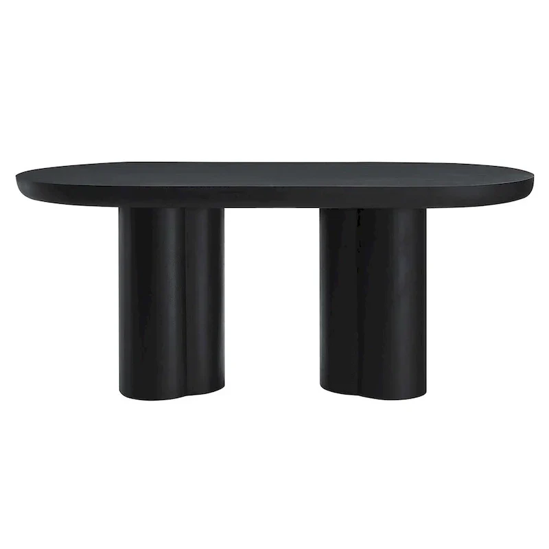 72 Oval Dining Table with Concrete-Effect Finish and Double Pedestal Base