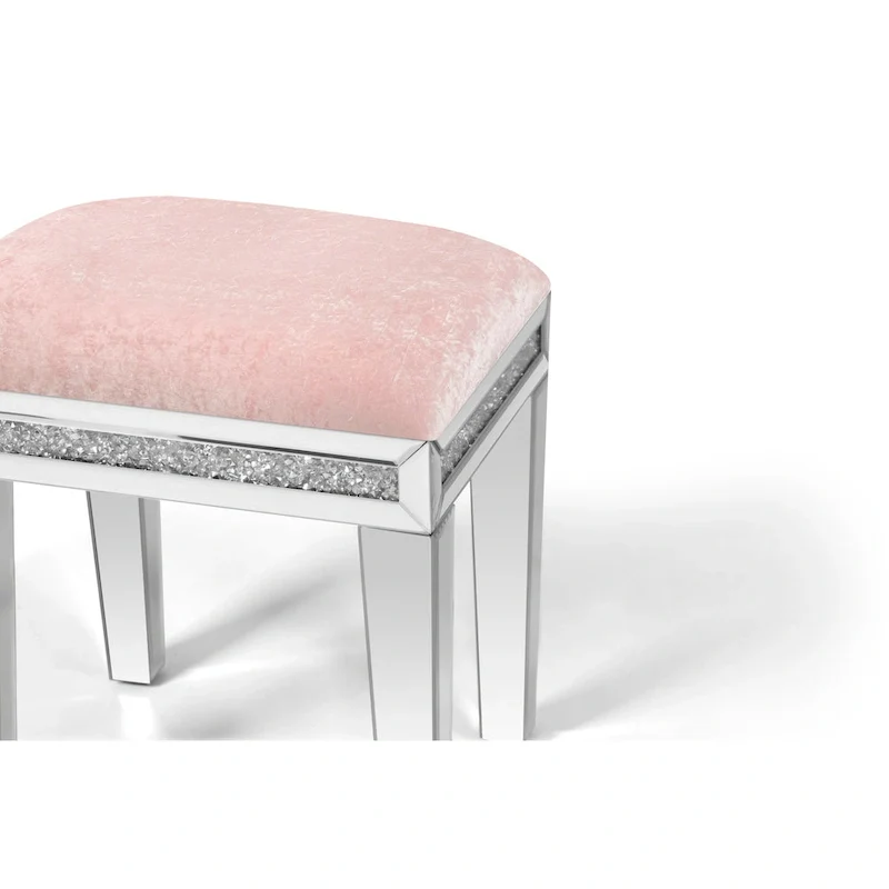 Mirror Diamond Vanity Stool with Velvet Upholstered Seat