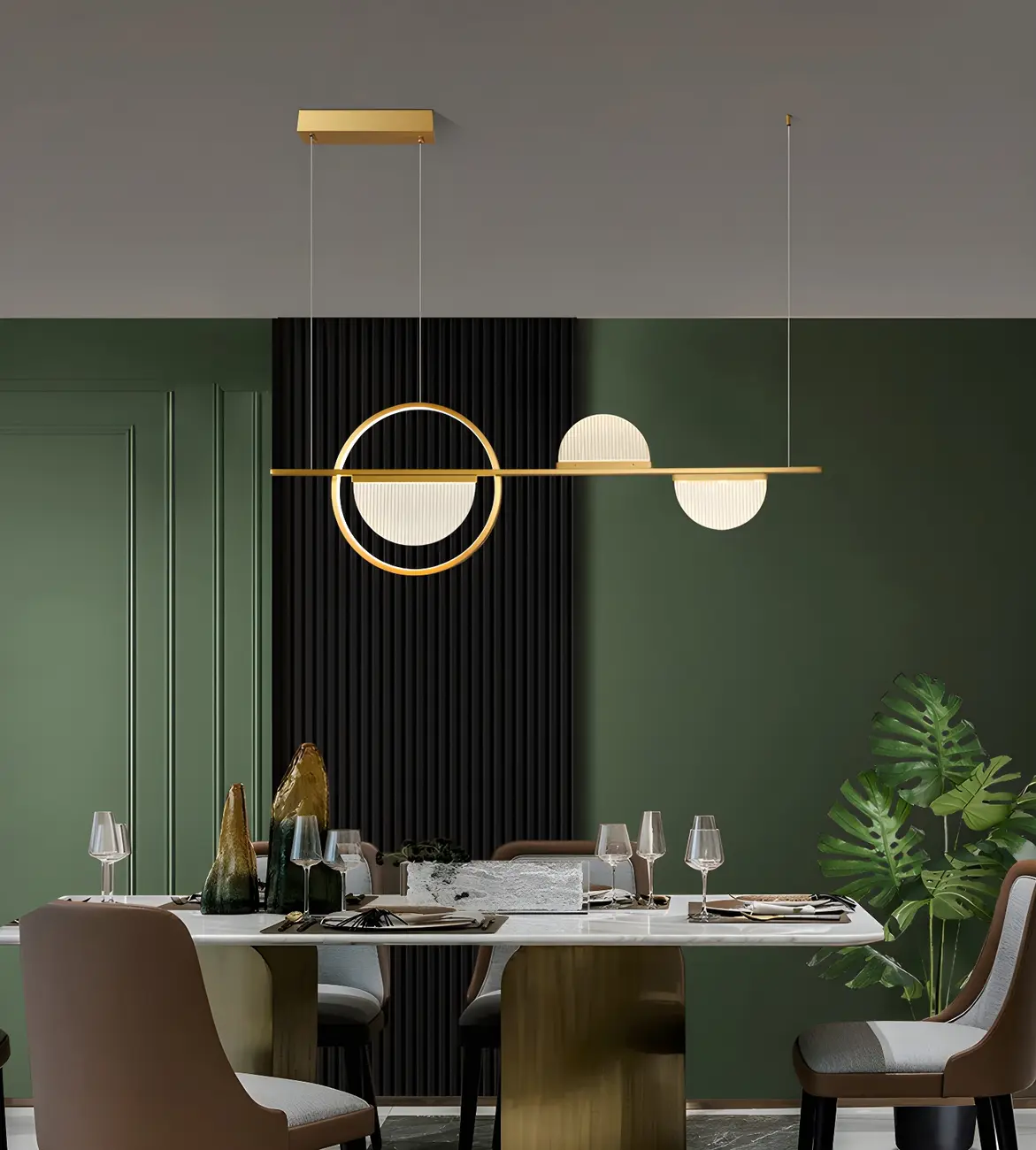 Modern Brass Semicircle Island Pendant Light