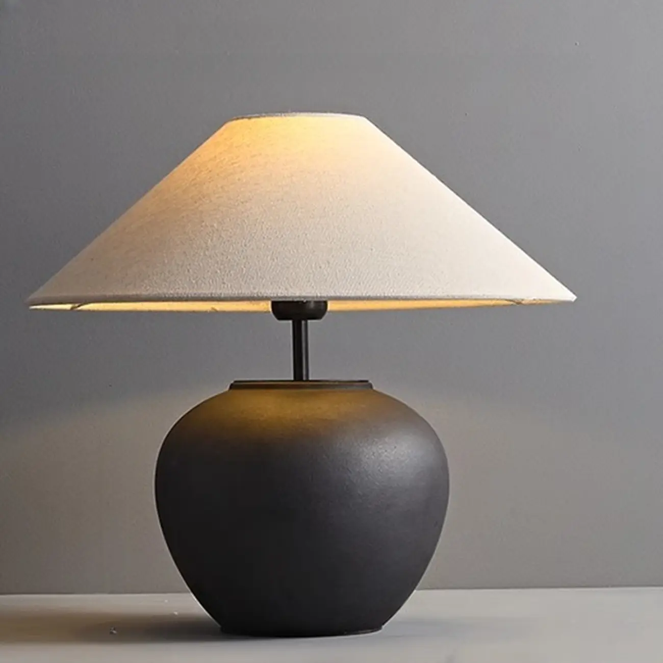 White Ceramic LED Table Lamp with Fabric Shade