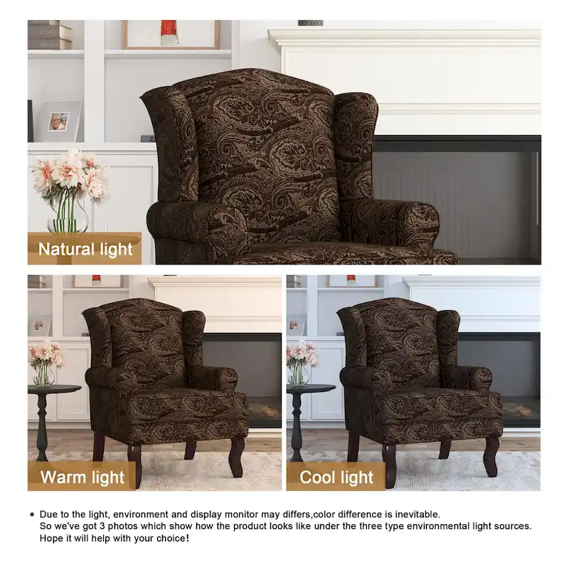 Set of 2 Elegant Living Room Wing Back Arm Chair Upholstered Accent Chair