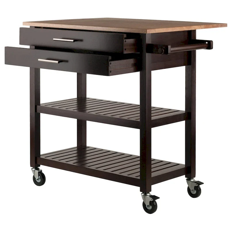 Langdon Kitchen Cart, Drop Leaf, Cappuccino and Natural - 36.57 x 26.42 x 34.45 inches
