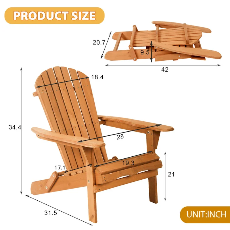 Wesley Natural Solid Wood Foldable Adirondack Chair With Slat Seat