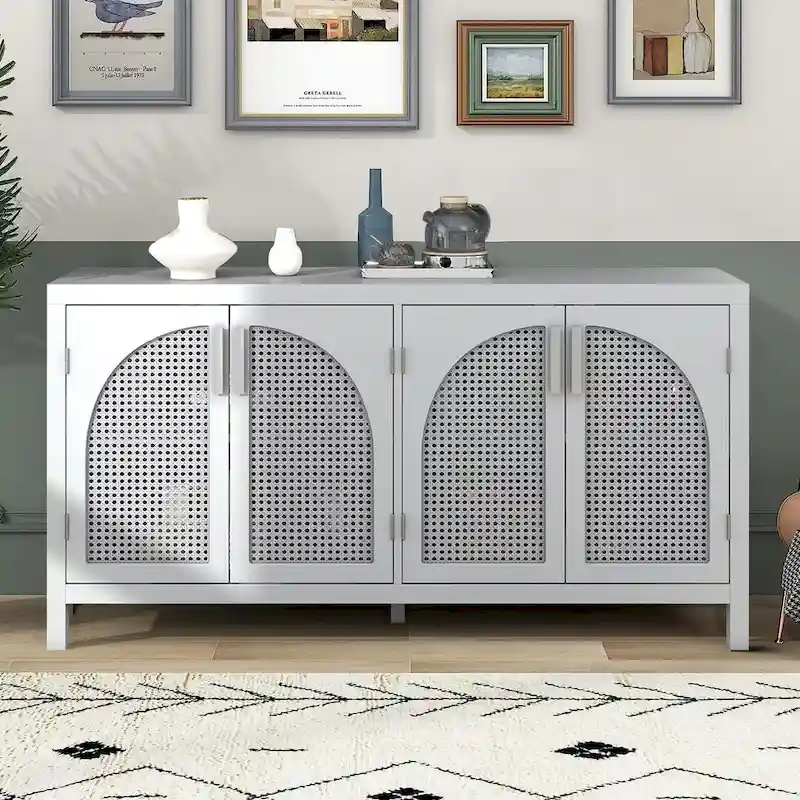 Natural Wood Farmhouse Sideboard with Rattan Doors