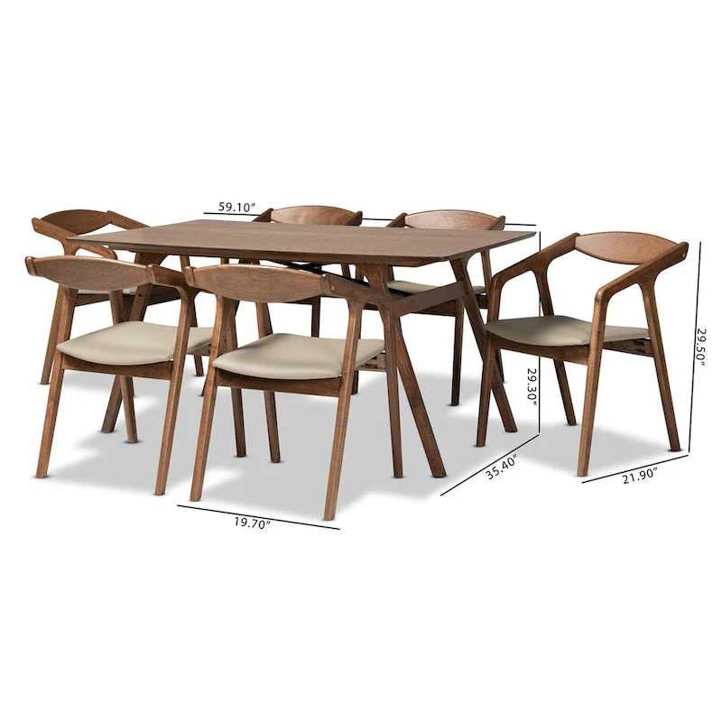 Harland Mid-Century Modern 7-Piece Dining Set