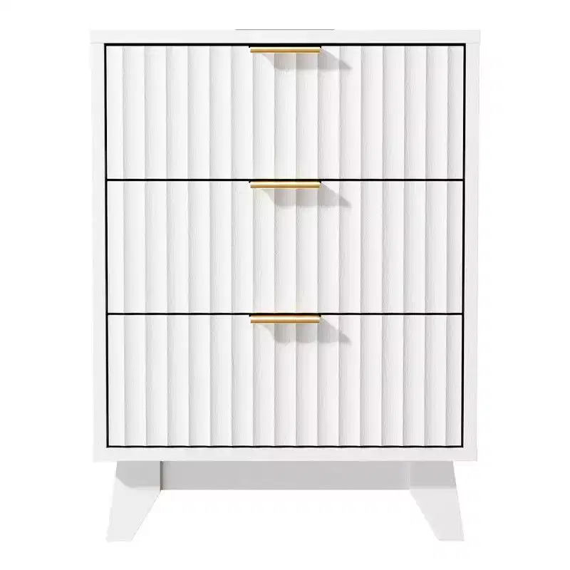 Karl Home 17.72 Inch 3 Drawer Grid Pattern Nightstand with US Standard Power Outlets