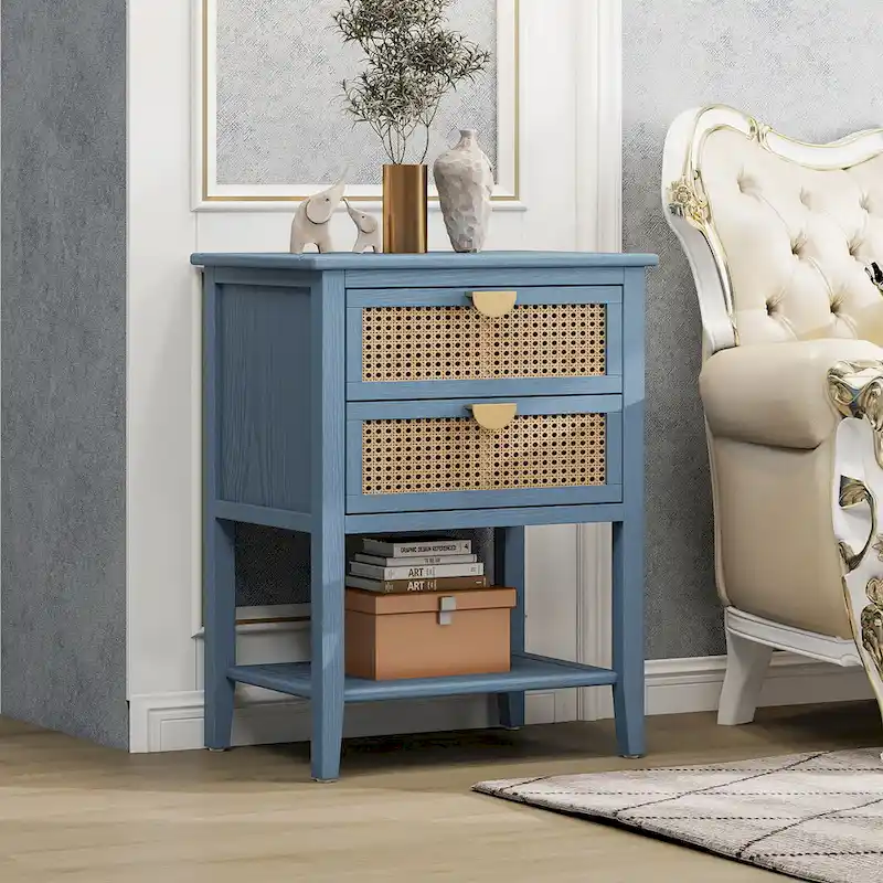Nightstands with 2 drawers, rattan nightstands, drawers and shelves