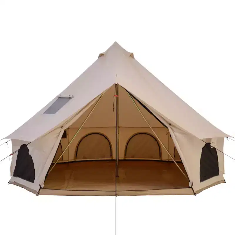 White Duck Avalon Canvas Bell Tent with Stove Jack & Mesh Windows, 4-Season Luxury Glamping Tent, Water Repellent, Natural White