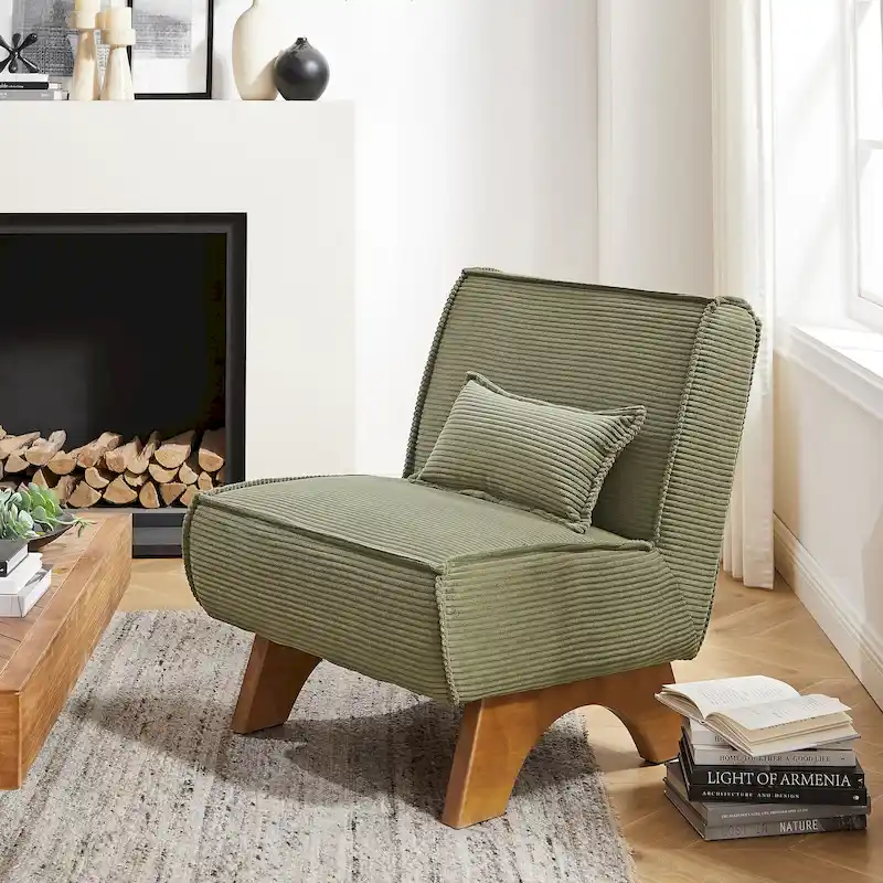 Armless Accent Chair with Polyester Upholstery