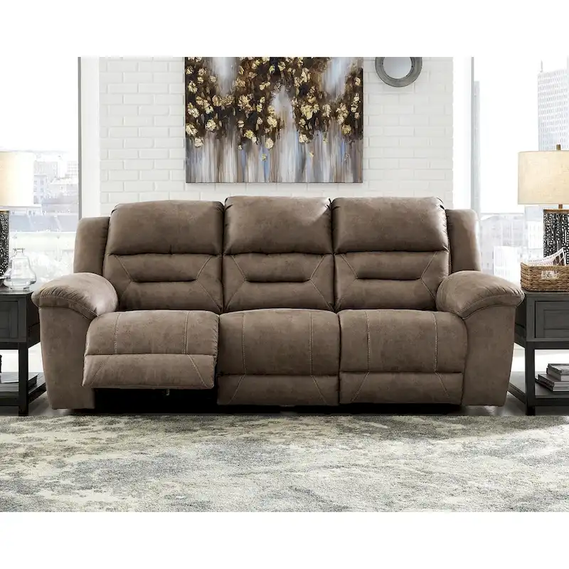 Camel 3-Seat Power Reclining Sofa, Faux Leather