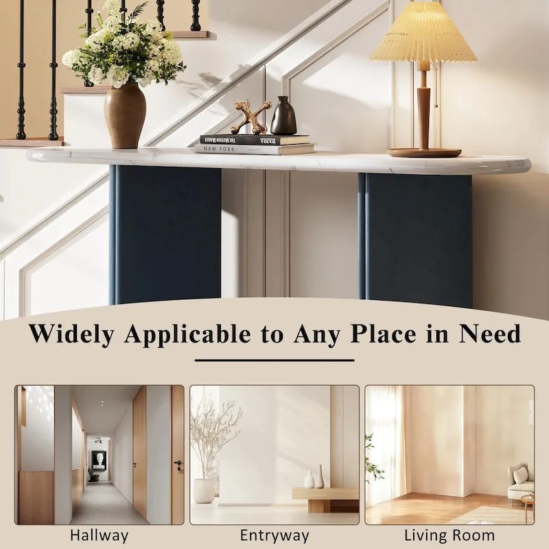 53.9  Console Table with Faux Marble Top & Wood Base