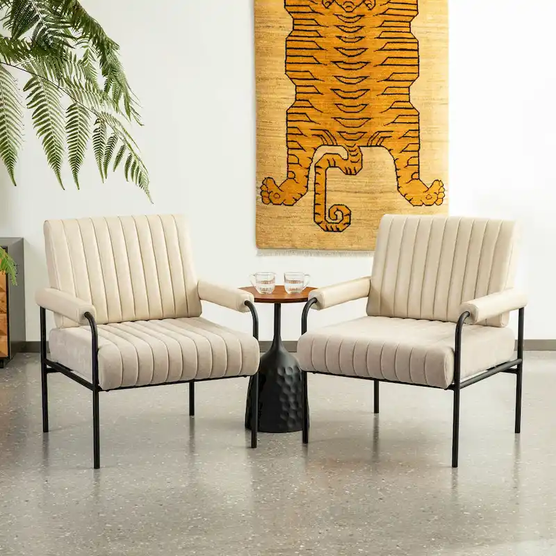 Glitzhome Set of 2 29.5W Leatherette and Fabric Combination Armchairs With Padded Arms - 29.5 W x 34 H x 30 D