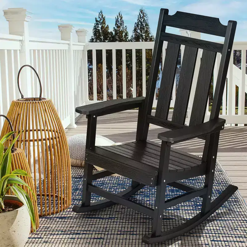 VEVOR 2 Pcs Porch Rocker, HIPS Outdoor Rocking Chair, High Back Patio Rocking Chair with Smooth Armrests, Supports up to 400 lbs