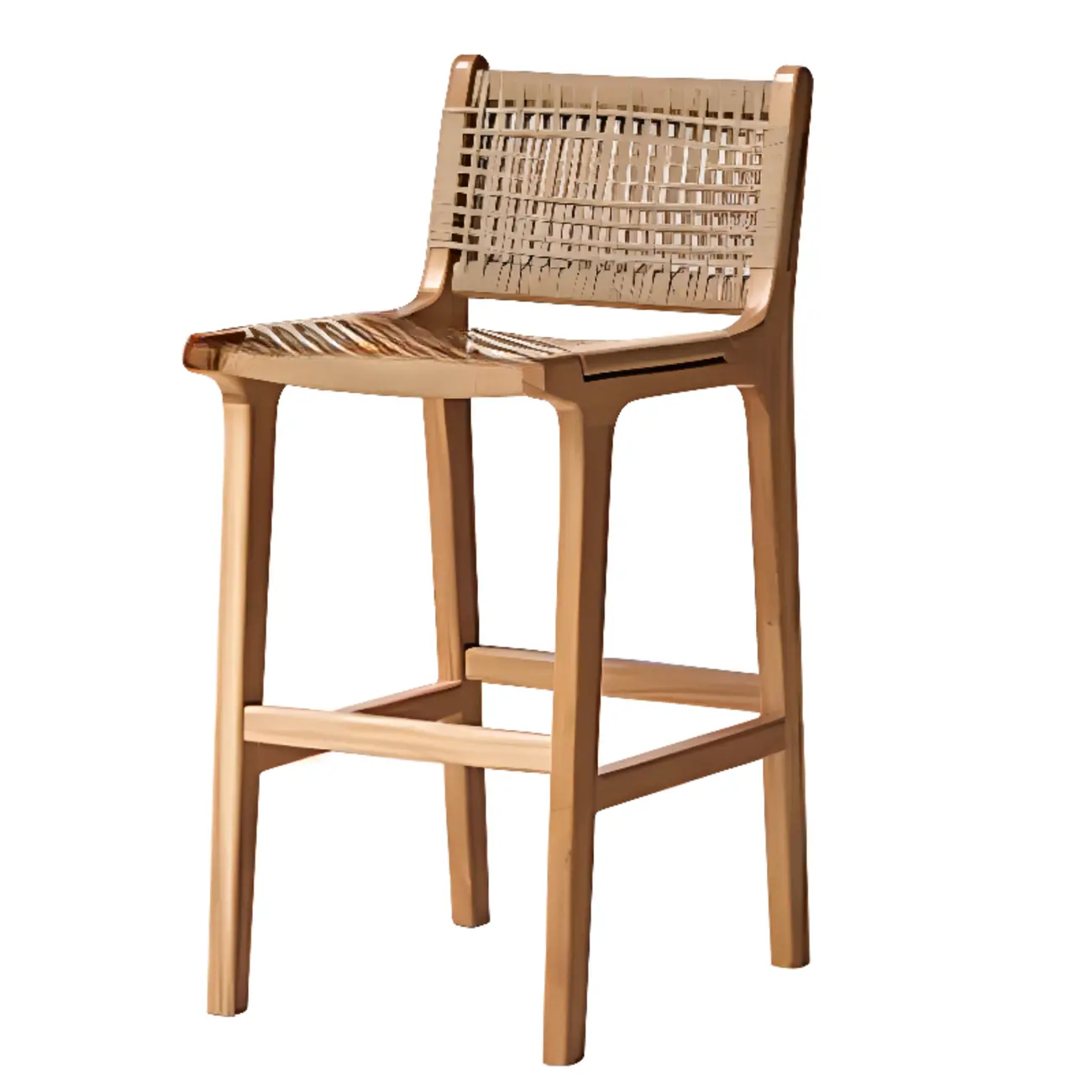 Rustic Wood Wicker Seat Counter Bar Stools with Back