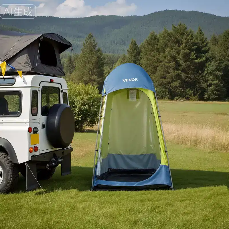 VEVOR Camping Shower Tent, 1 Room, Portable Privacy Tent Changing Room with Ground Stakes, Ropes, Carry Bag, and Steel Poles, Blue&Green