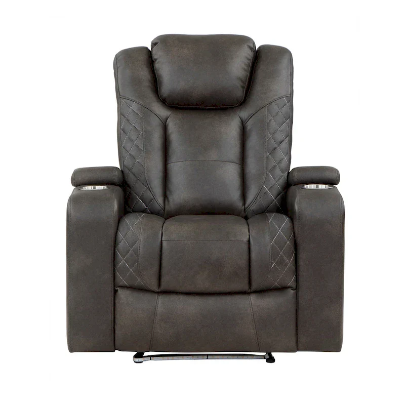 Mia 40 Inch Power Recliner Chair, Gray Faux Leather, LED, USB, Cupholders