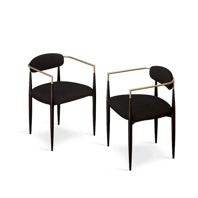 Boucle Upholstered Dining Chair with Metal Frame