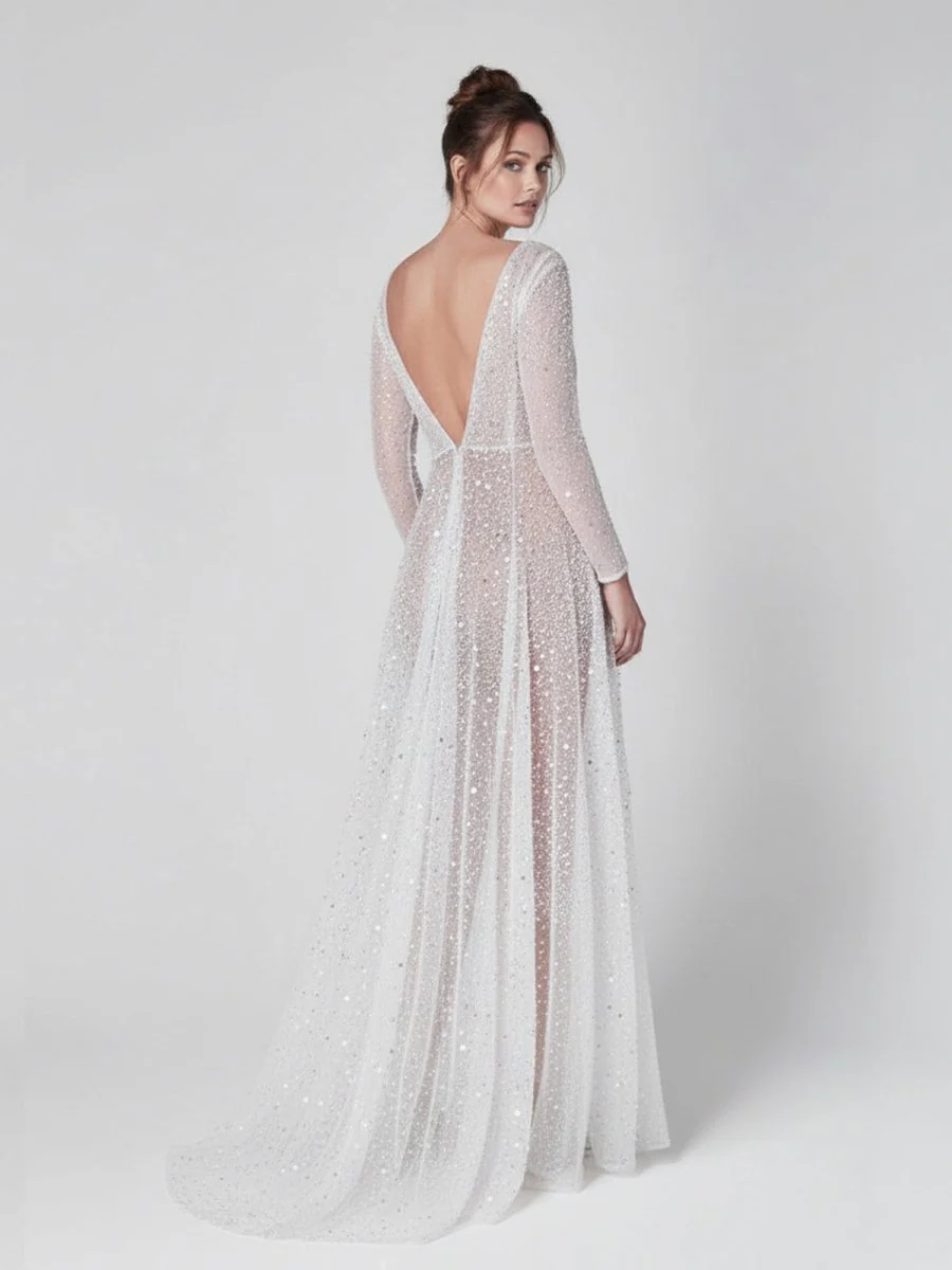 Bohemian A-Line Sparkly Sequined Luxury Wedding Dresses