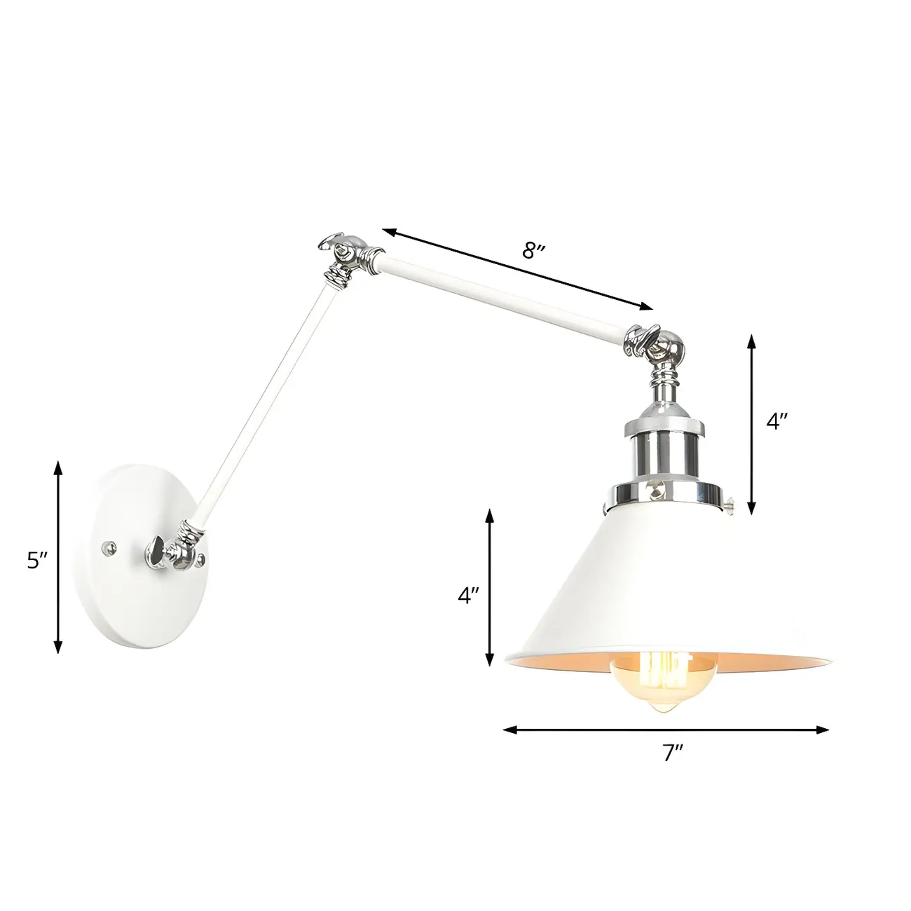 White Metal Adjustable Swing Arm Wall Light with Different Shade