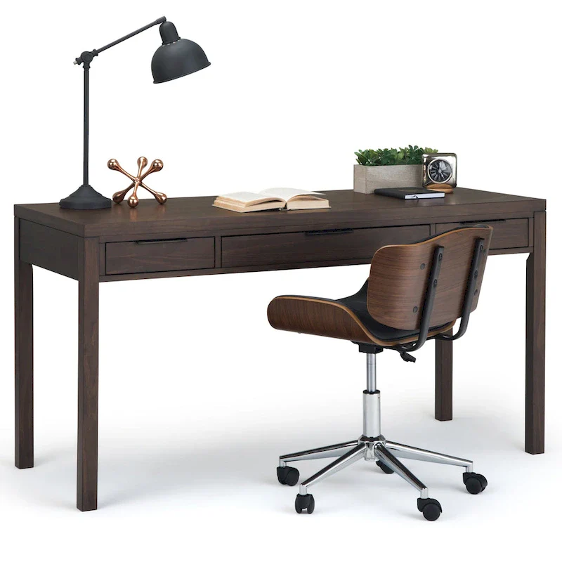 Warm Walnut Brown / Hickory Brown / Medium Saddle Brown / White – Solid Wood Contemporary Desk, 1-Person
