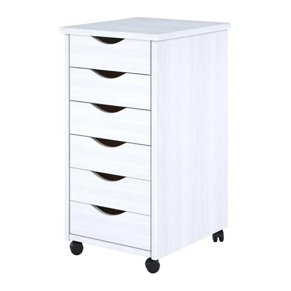 White Painted Solid Wood 6-Drawer Roll Cart, 1-Person Use
