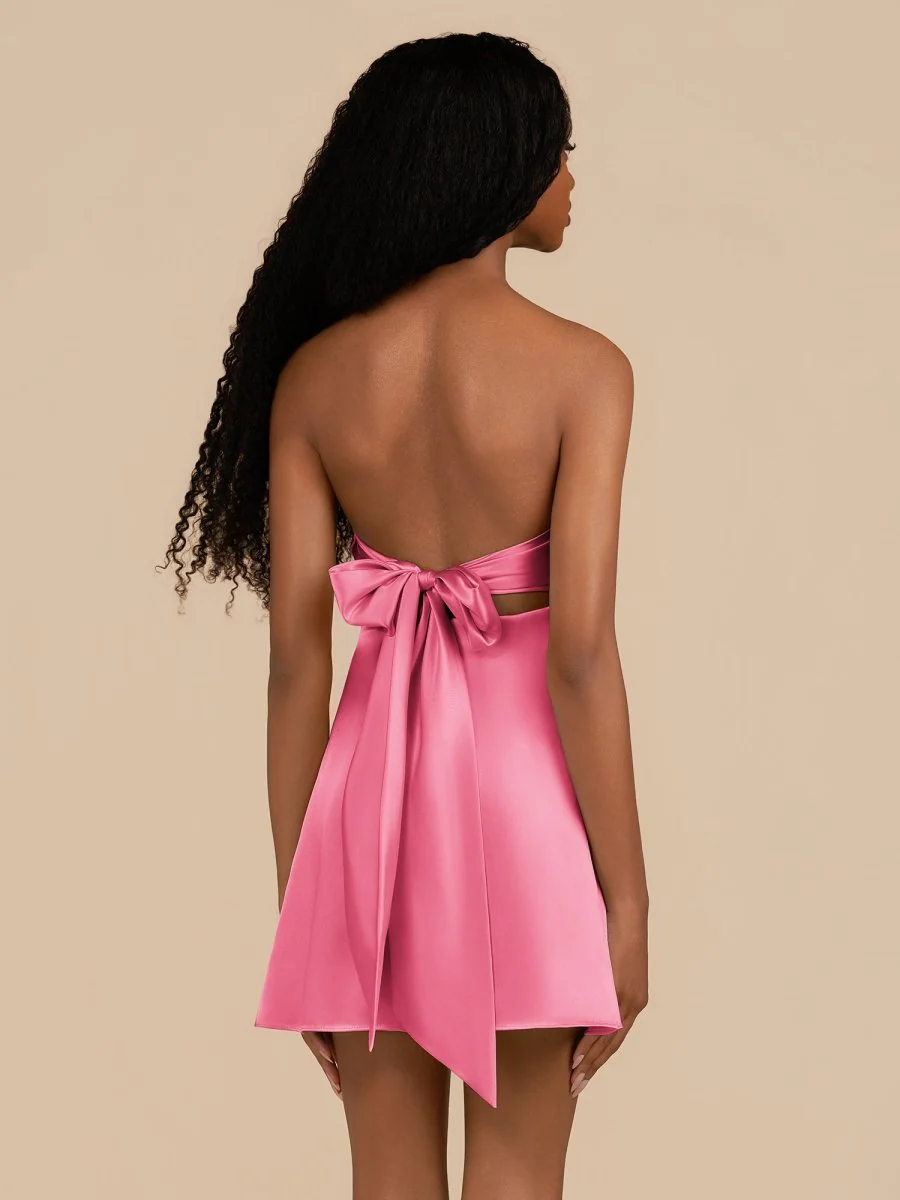 Hot Pink - Strapless A Line Short Homecoming & Cocktail Dresses With Keyhole