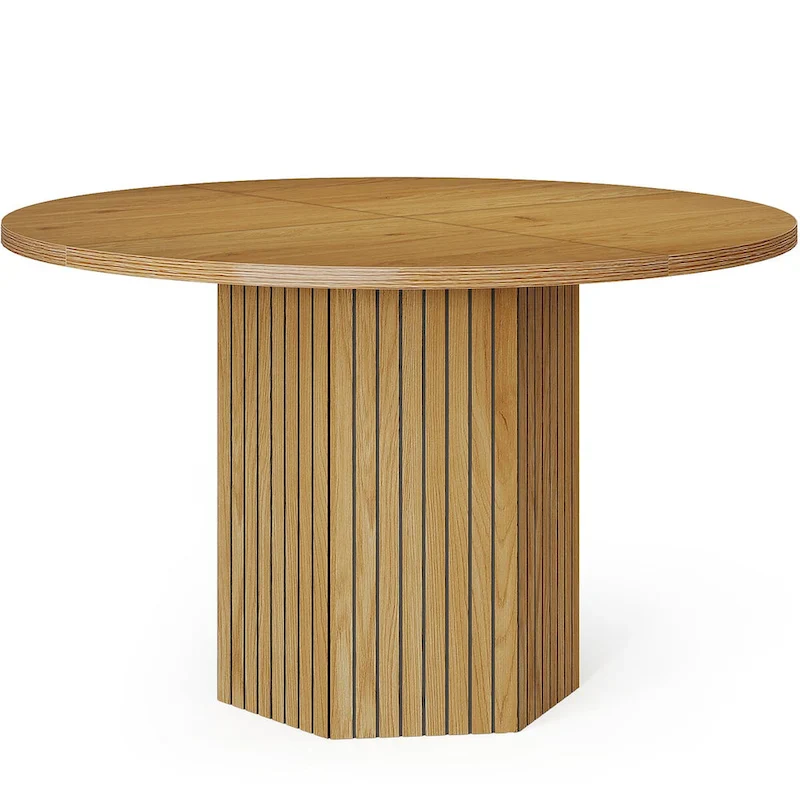 47-Inch Round MDF Dining Table with Hexagonal Pedestal - Seats 4