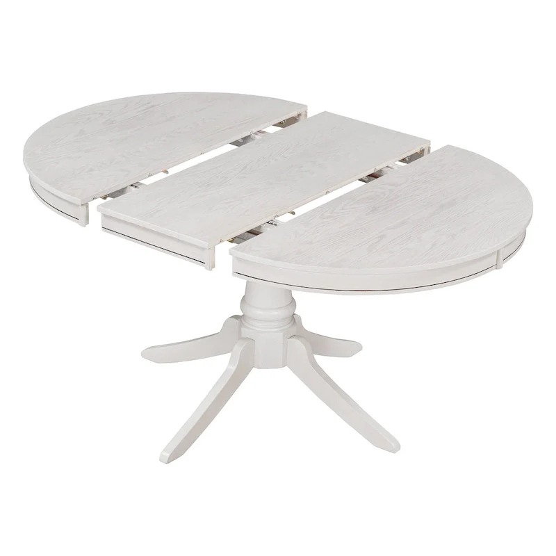 5 Piece Round Dining Table Set, Solid Wood Kitchen Table and Chair Set with Extendable Table and 4 Upholstered Chairs