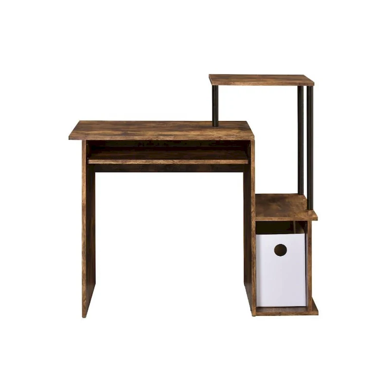 Computer Desk, Keyboard Tray, Desktop Shelf, 2 Open Storage Compartments, Wood, Weathered Oak & Black / Antique White & Black / Black, 1-Person Use