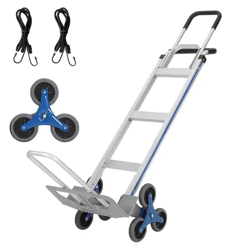 Stair Climbing Cart, Hand Truck 2-in-1 Aluminum Heavy Duty  600LBS Capacity Extendable Base Dual Handles 6 Wheels