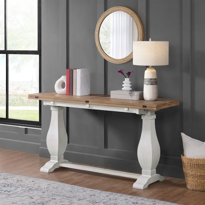 60 Solid Wood Pedestal Flip-top Sofa Console Table