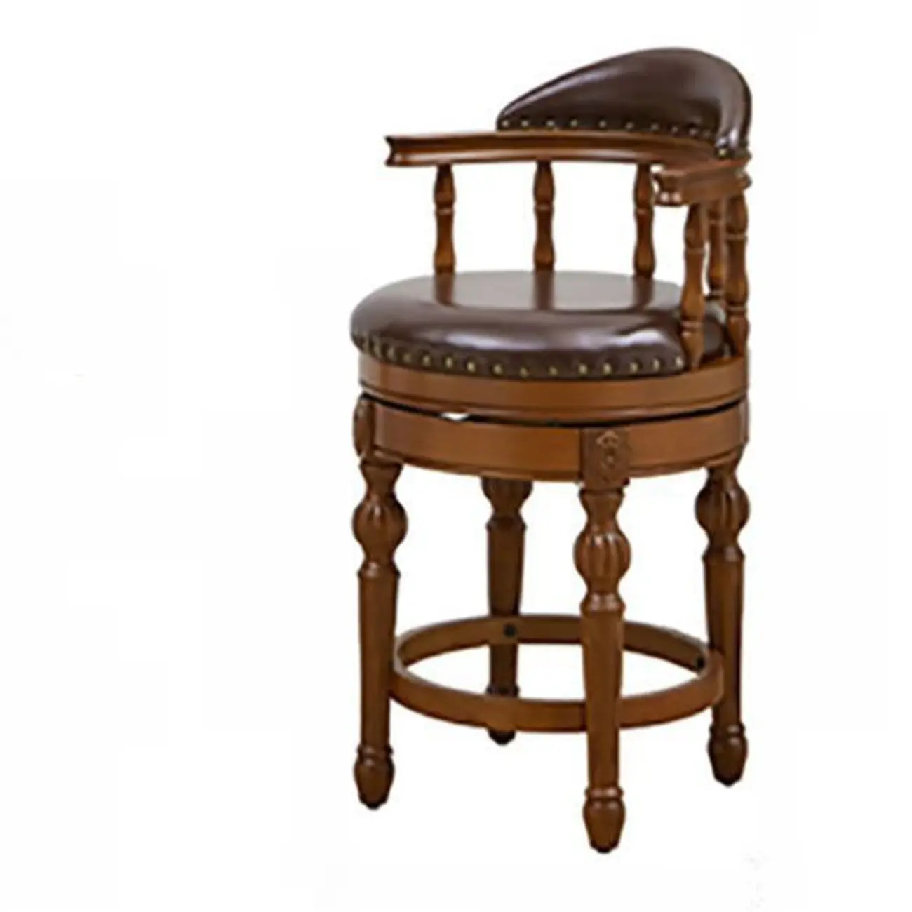 Traditional Brown Rubberwood Cushioned Bar Stools