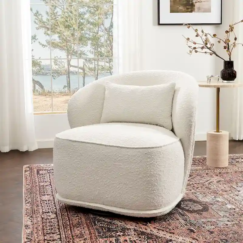 33 Wide Sherpa Boucle Upholstered Swivel Accent Chair