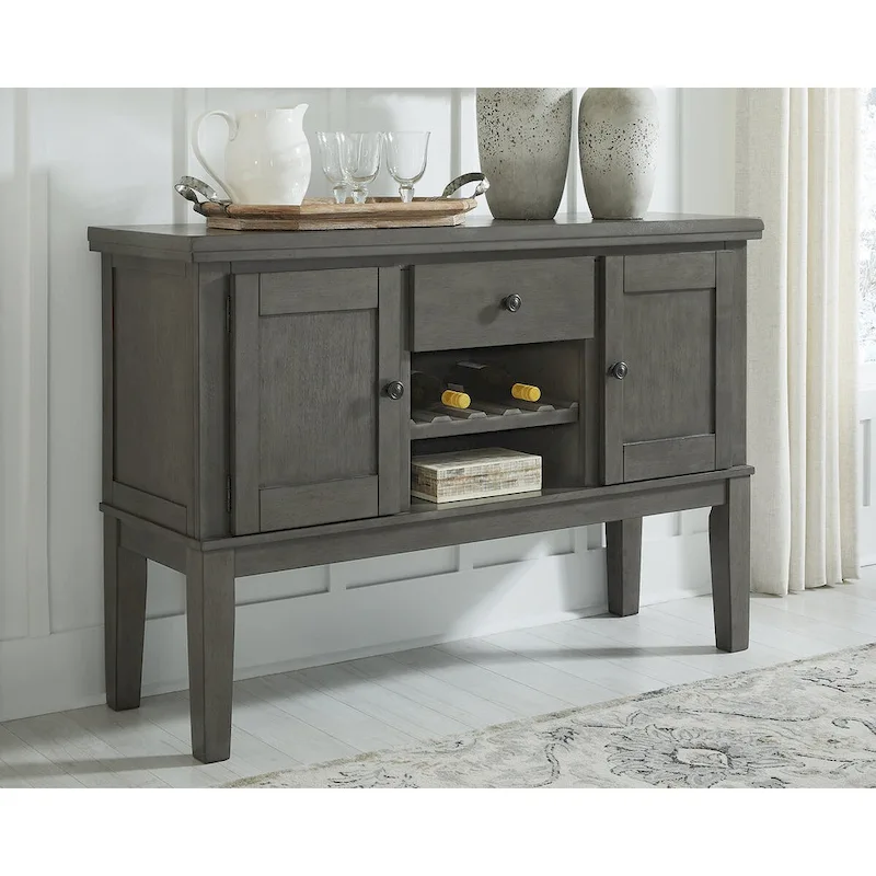 Grey 2-Door Dining Server with Wine Rack & Drawer – 56W x 18D x 39H