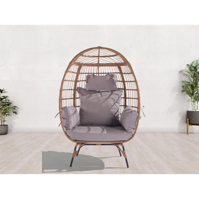 Steel Frame Wicker Egg Chair Max 440lb Capacity