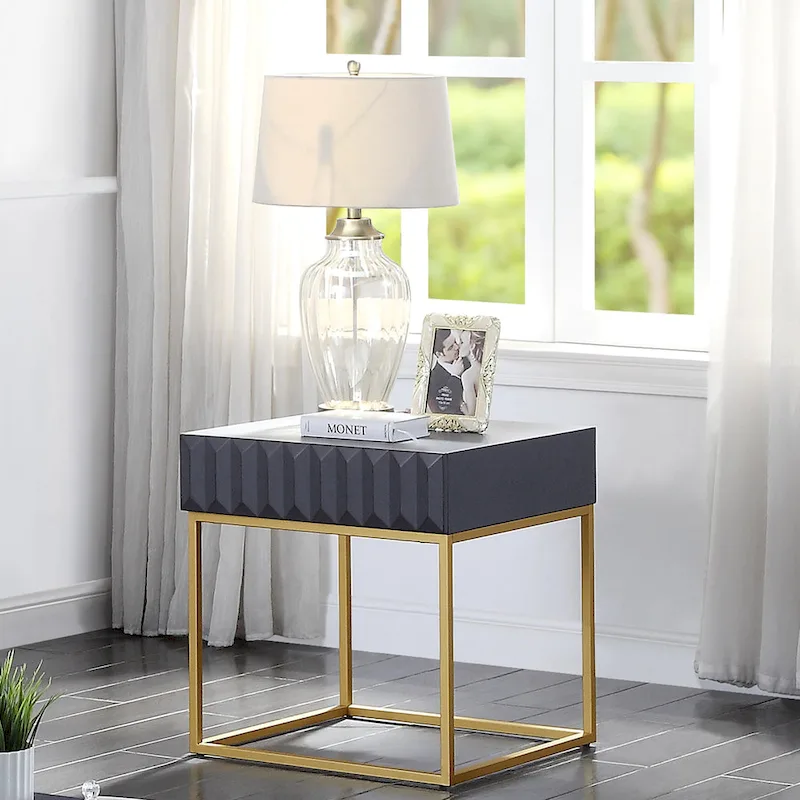 Contemporary Steel 1-Drawer Accent Table
