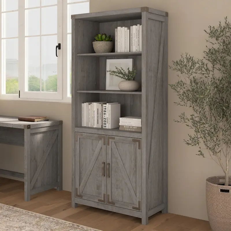 Knoxville Tall 5 Shelf Bookcase with Doors by Bush Furniture