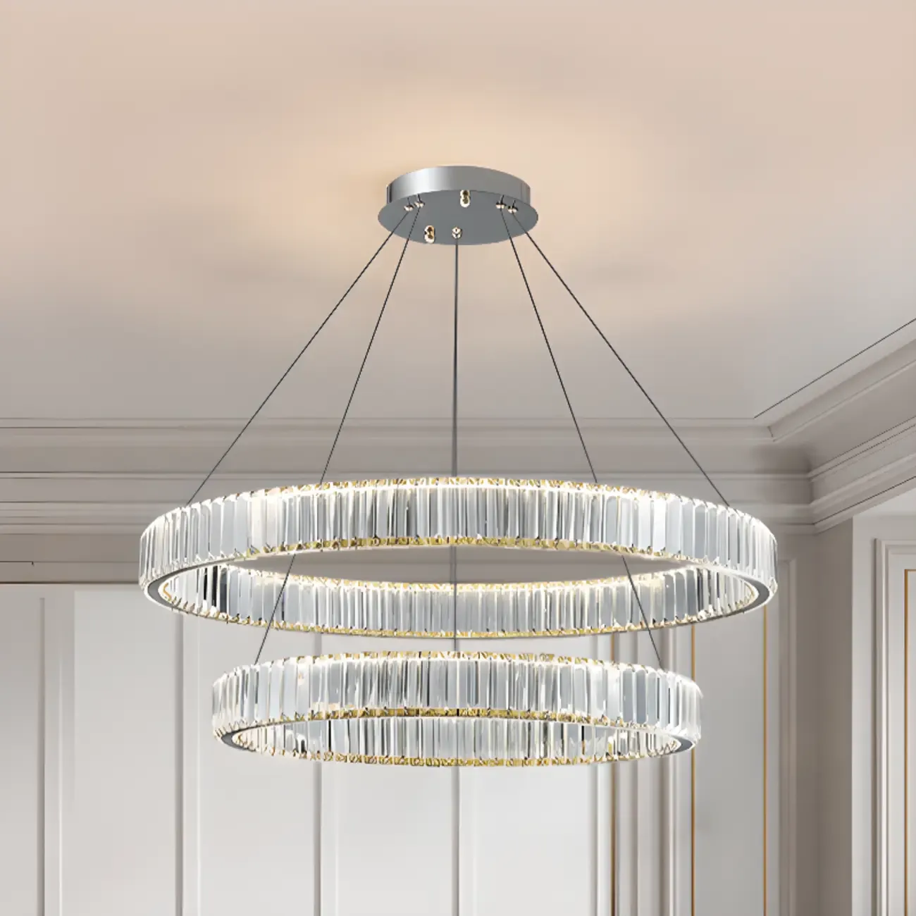 Glamorous Dual Glass Loop Modern LED Ring Chandelier