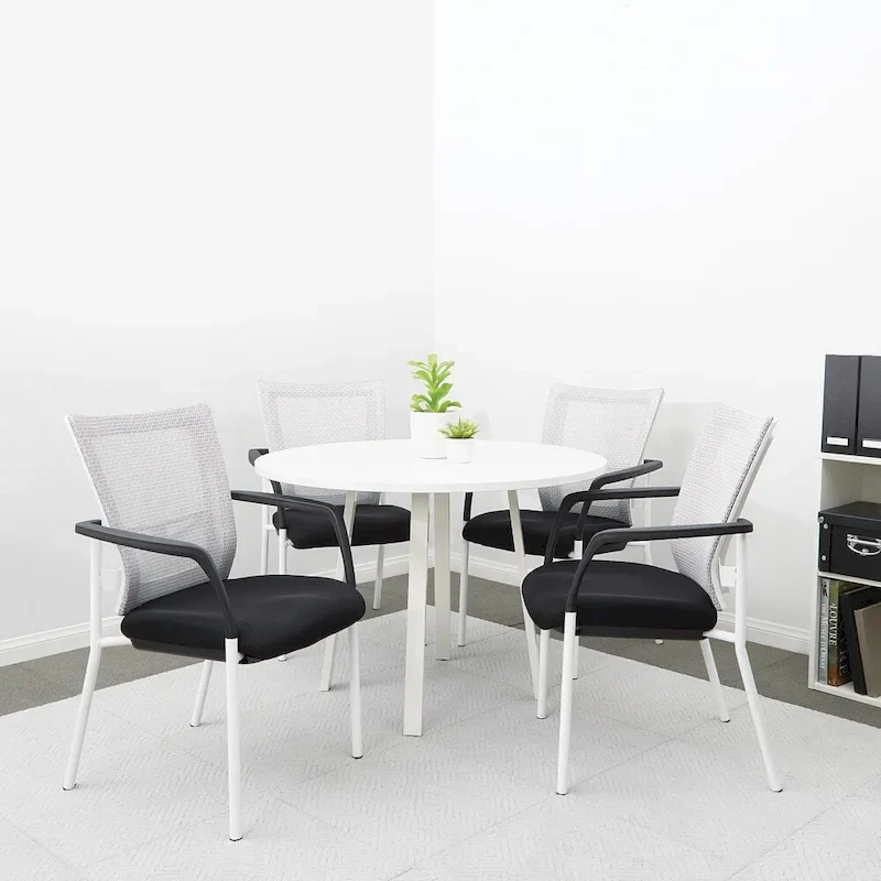 ProGrid? Mesh Back with Padded Black Fabric Seat Visitors Chair with Arms and White Finish Frame