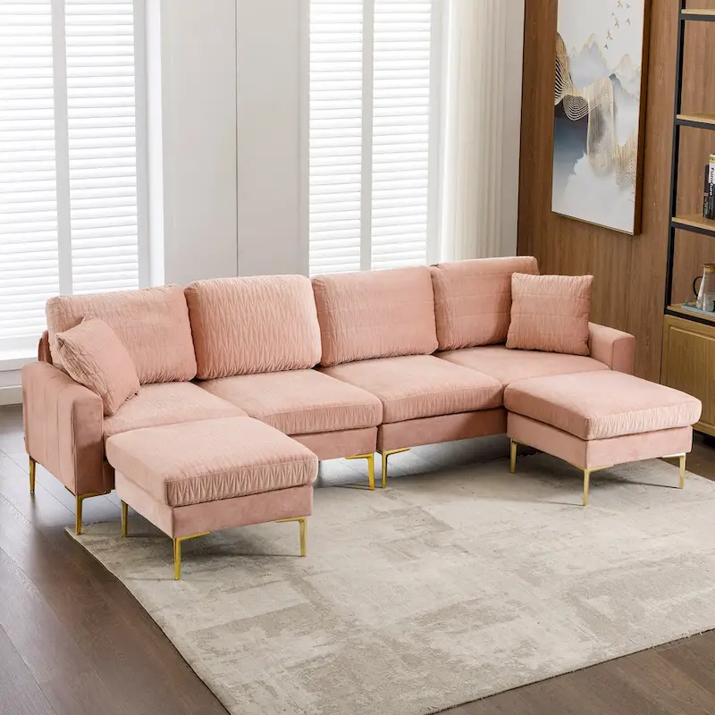 Velvet U-shaped modular detachable sectional sofa
