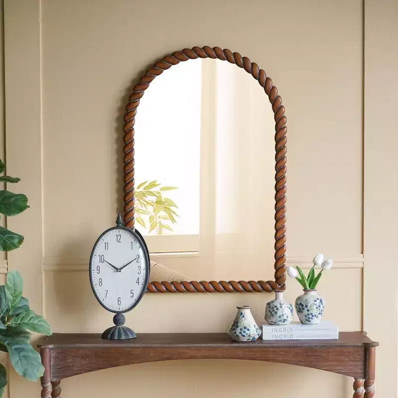 Modern Wood Wall Mirror, Brown Vanity Mirror for Bathroom, Decorative Accent Mirror for Living Room, Entryway, or Bedroom-Panipeachy