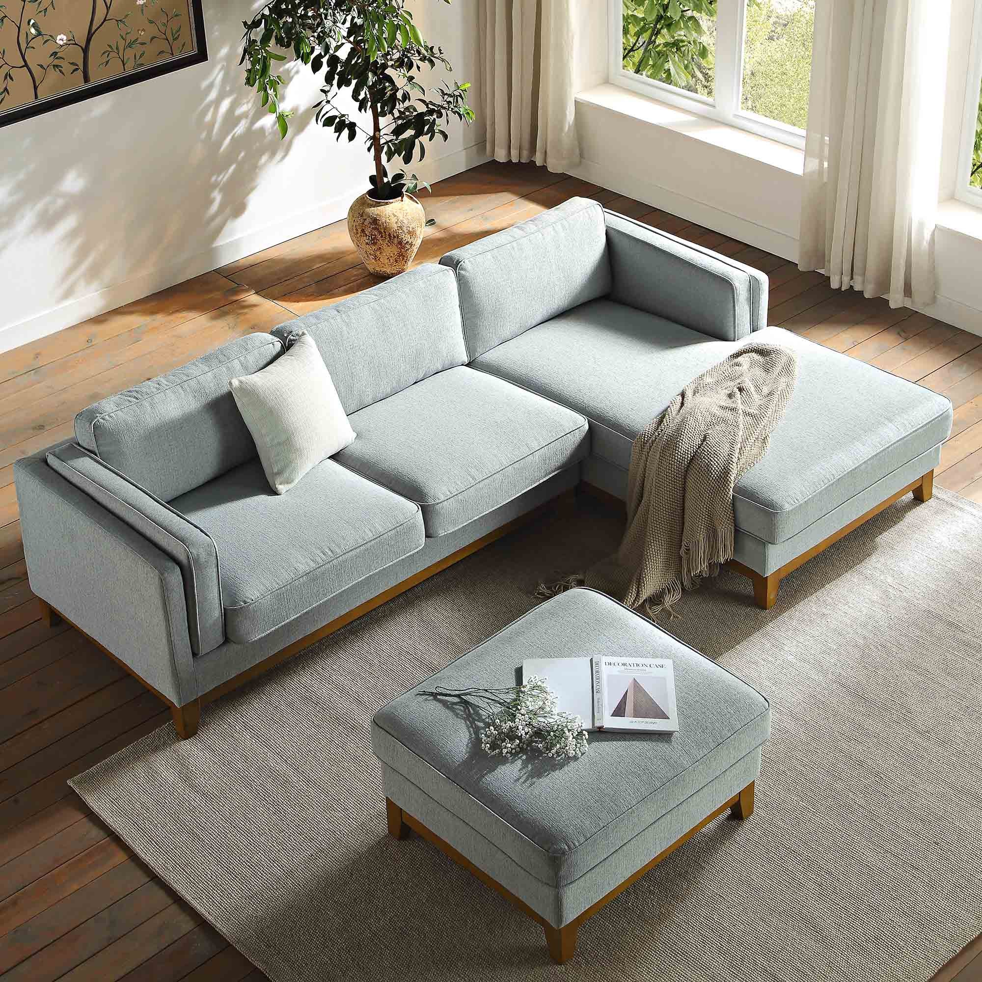 Sage Woven Fabric Sofa, Grande Chaise Sofa Right Hand Facing