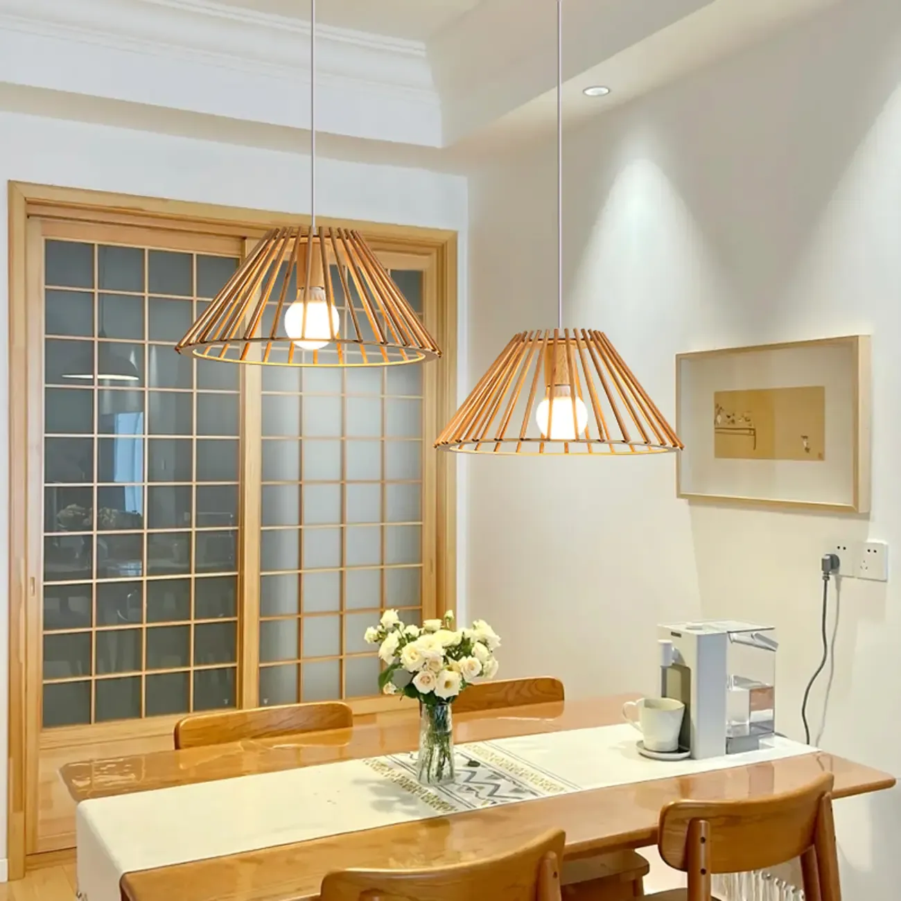 Modern 2-Light Geometric Wood Pendant Light for Dining