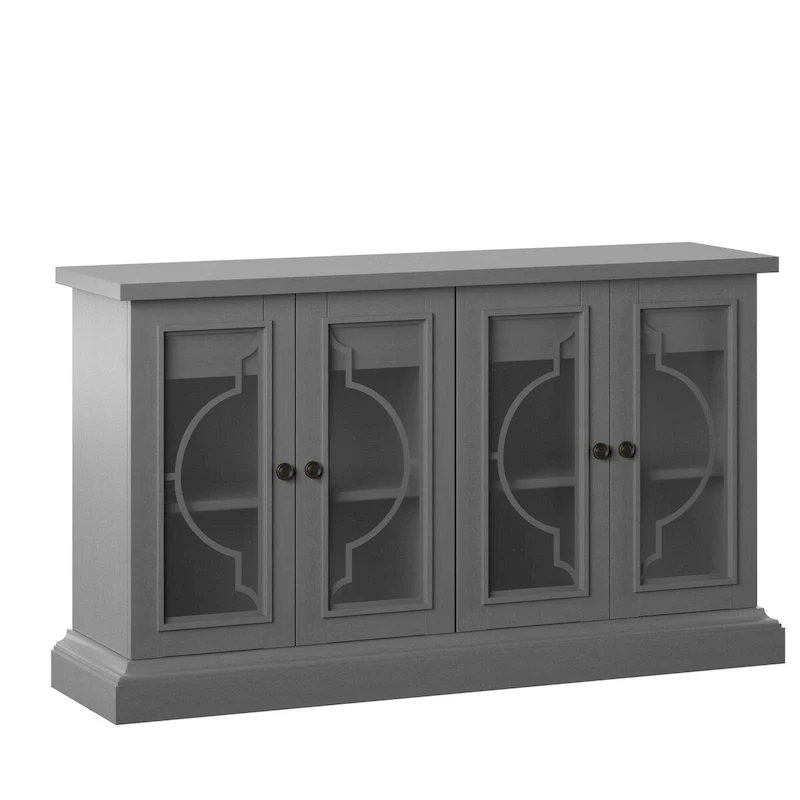 Antique Gray Sideboard with Frosted Glass Doors – Storage Cabinet