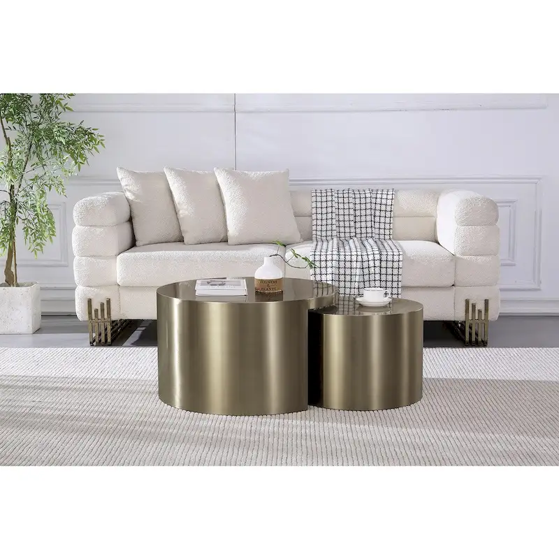 Gold Stainless Steel Nesting Coffee Table Set, 2-Piece