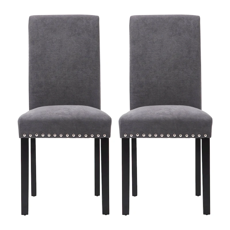 Fabric Upholstered Nailhead Trim Parsons Dining Chairs Terry Cloth Set of 2