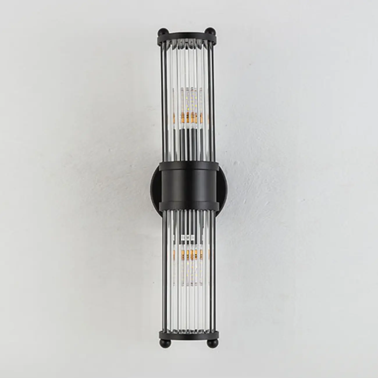 Vertical Brass Glass Cylinder Wall Sconce