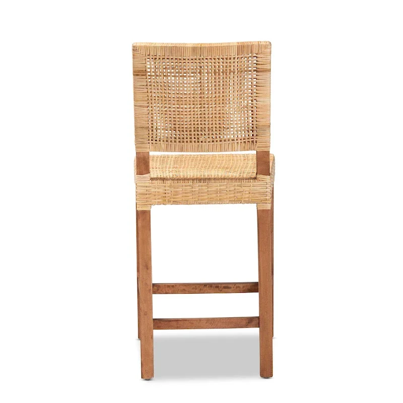 Lesia Modern Bohemian Natural Brown Rattan and Wood Counter Stool