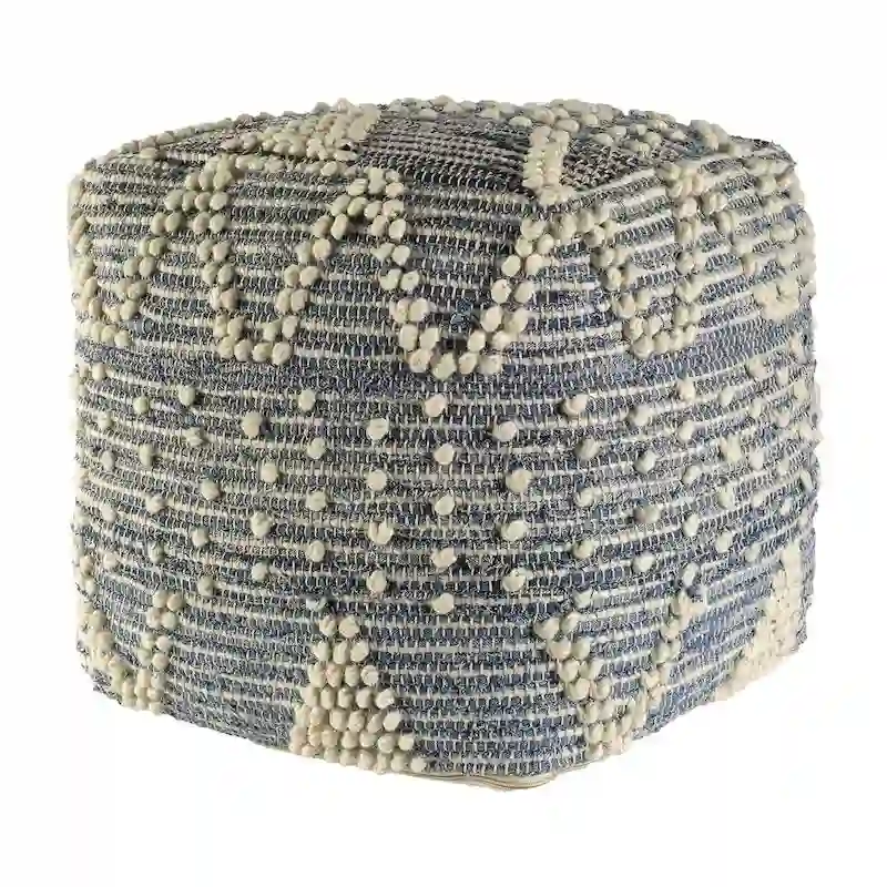 Blue Geometric Pouf Ottoman