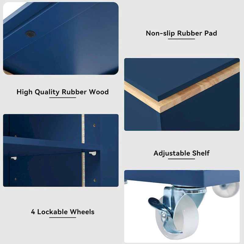 56.3 in. W Kitchen Island with Extended Table, LED Lights and Side 3 Open Shelves